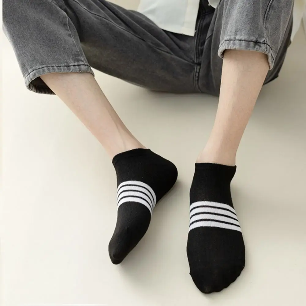 

10Pairs Elastic Patchwork Ankle Thin Socks Cotton Breathable Striped Invisible Socks Anti-slip Hosiery Men's Tube Socks Summer