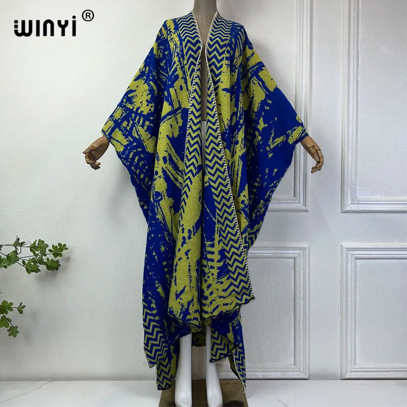 WINYI Africa Fashion NEW print Winter cardigan woman kimono  party dress Thick Warm Female abaya winter outfits for women coat