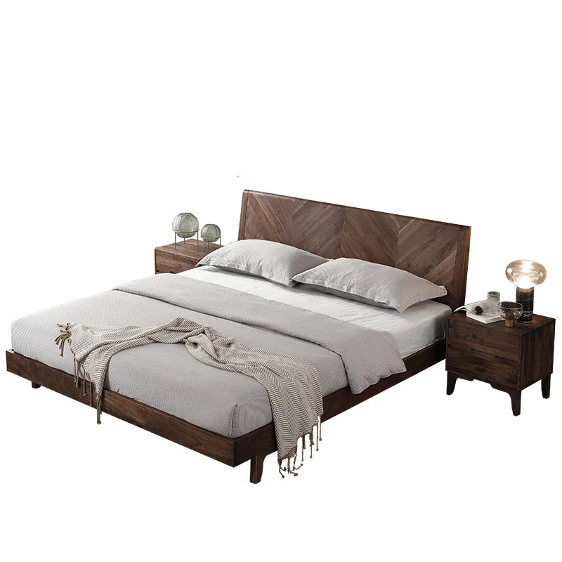 Black walnut solid wood 1.8 meters double bed master bedroom marriage bed 1.5 meters single bed