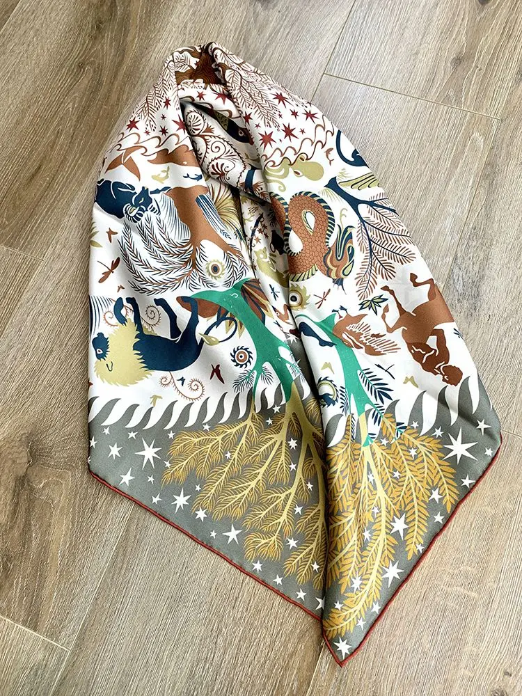 Double-Sided 100% Silk Neckerchief Shawl Women Large Square Bandana Scarf Wraps 88x88cm