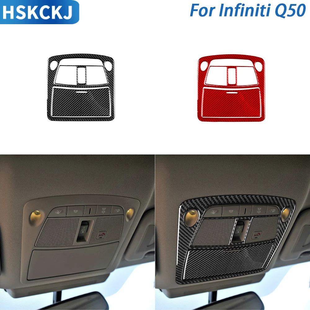

Real Carbon Fiber Car Roof Reading Light Set Cover Trim Sticker Interior Decorative Accessories For Infiniti Q50 2014——2020