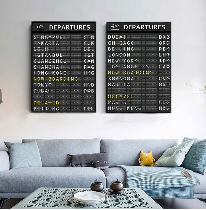 AIRPORT BOARD Destination Board Travel Board Quote Print Art Canvas Poster for Living Room Decoration Home Wall Decor Picture