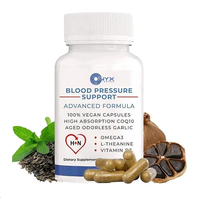 

Blood pressure support black, odorless aged garlic, Coq10, β - cyclodextrin, Omega 3, L-theanine, and vitamin D3 | 60 capsules