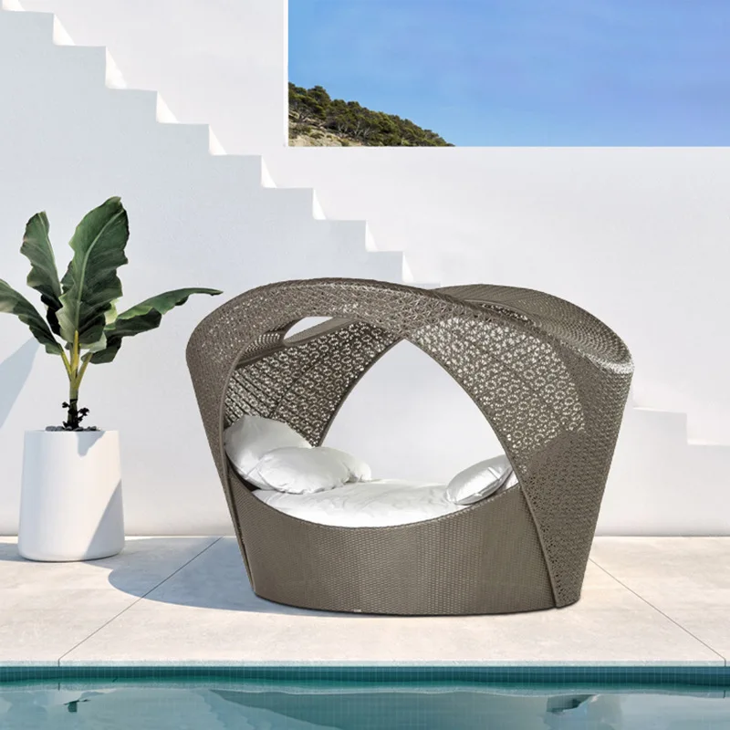 

Simple outdoor rattan weaving sofa furniture outdoor garden bed and breakfast villa hotel creative geometric design bed