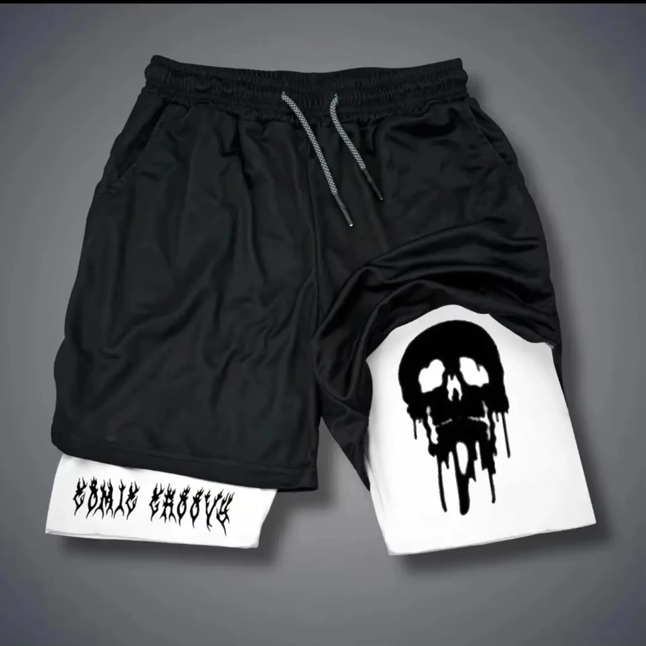 شورت رجالي مطبوع 2 في 1 بنطال رياضي للجري مع جيب للهاتف المحمول ملابس رجالية سريعة الجفاف قابلة للتنفس #3