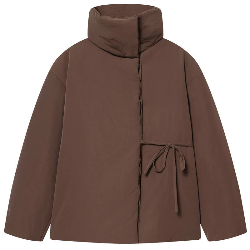 HXAO Lichtgewicht gewatteerde jassen Dames winterjas Crop Veterjas Bruin Gewatteerde jas met lange mouwen Chique Verwarming Outerwears