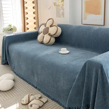 Krémový potah na pohovku s žinylkovým vzorem, ručník na pohovku, univerzální deka Four Seasons proti poškrábání od koček, pratelná, chránič polštáře na pohovku 10 nejlepší prodej potah na pohovku ze šerpy - №10