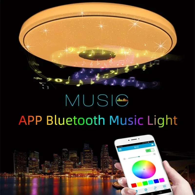 Imagem -02 - Luz de Teto Led com Bluetooth e Música Circular Escurecimento Controle Remoto Inteligente Quarto Sala de Estar Iluminação Doméstica Rgb