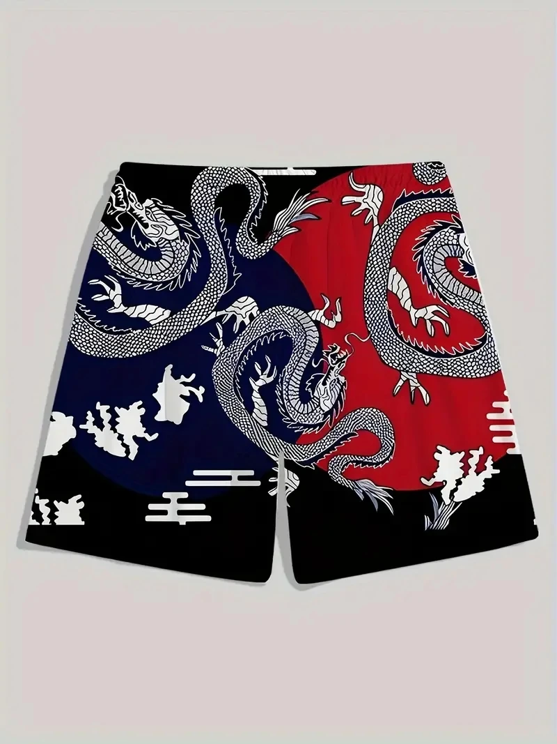 Men's Beach Pants Red Dragon 3D Printed Men's Shorts Summer Casual Breathable Shorts Men's Clothing Bermuda Men's Shorts