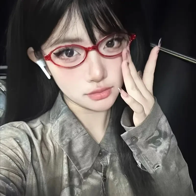 نظارات بإطار بيضاوي صغير ياباني كوري للنساء نظارات هاراجوكو كلاسيكية نظارات شفافة تحجب الضوء الأزرق