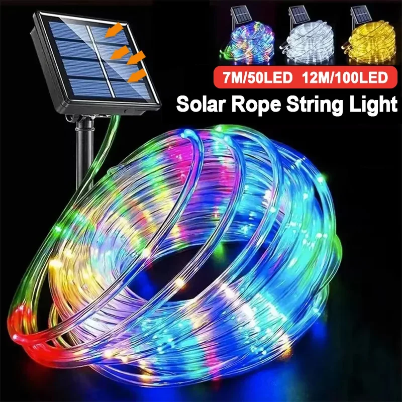 Solar LED String Light Outdoor Waterproof Garden Decoration Christmas Wedding Garland Solar Rope Strip Lighting Fairy Lamp