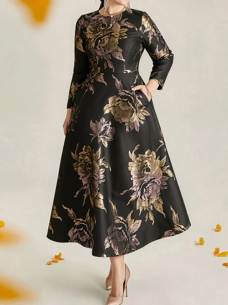 DEVCHATA Luxus Frauen Plus Größe Maxi Jacquard Kleid Boho Floral Mode Damen Party Abendkleid Vintage Vestidos