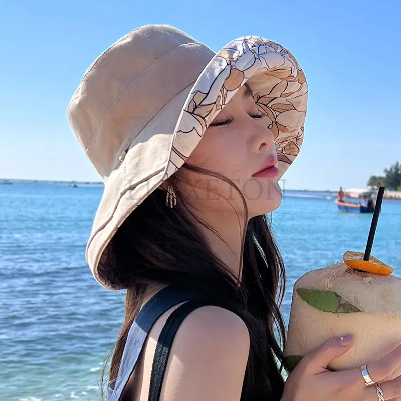 Summer Hats For Women Bucket Hat Double Sided Breathable Sun Hat Cotton Fisherman Cap Female Outdoor Sunshade