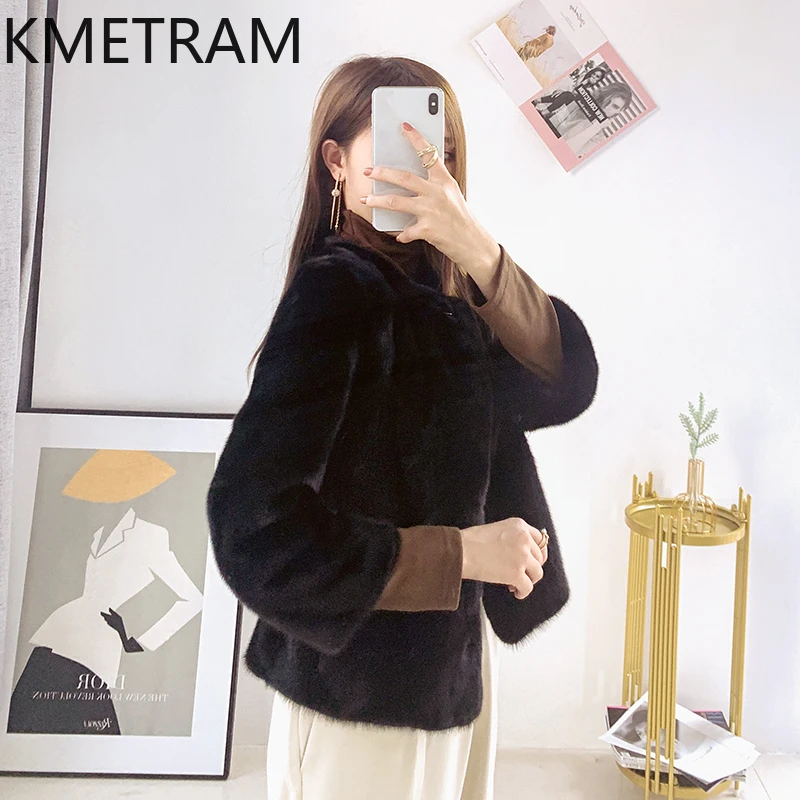天然ミンクファーコート レディース 高級 ショート丈 ブラック 本物の毛皮ジャケット 女性用 高品質 冬服 ファー ジャケット 2025 шуба женская