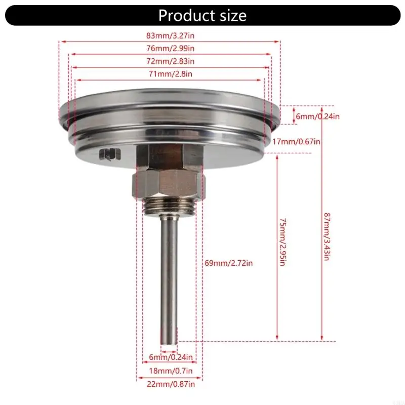 63HA Round Temperature Test Meter for Food Grill Temp Gauge 50-550℉ Measuring Ranges