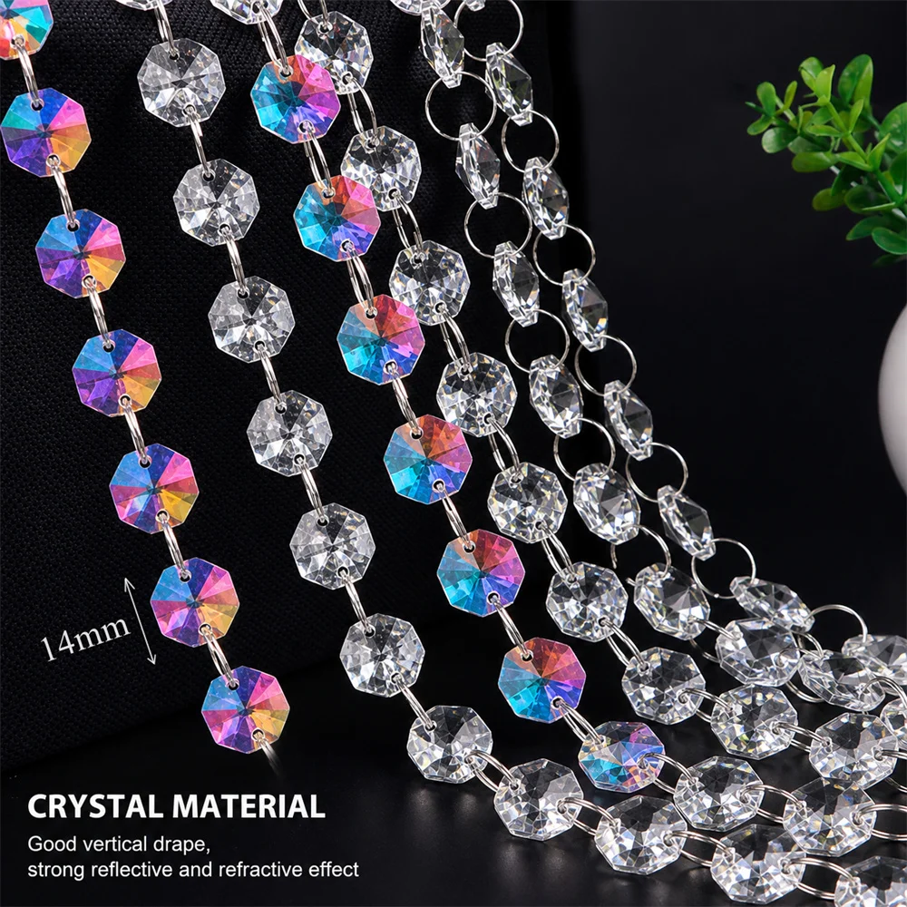 0.5-5m K9 Color Transparent Octagonal Crystal Sunshine Catcher Chandelier Curtain Wedding Xmas Stage Home Decor Ornament Parts