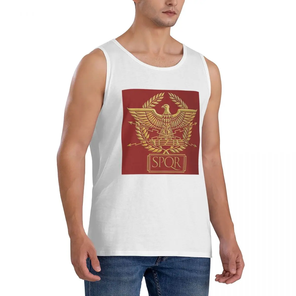 100% Cotton Gold Roman Aquila Eagle SPQR Sleeveless T-Shirt Men Workout Sports Clothing Tops Men's Crew Neck Vest