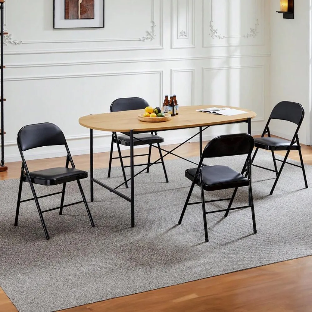 Folding Chair 4 Pack Leather Padded Folding Chairs Sturdy Metal Frame Foldable Chairs for Indoor Outdoor Use Easy to Store and Carry Comfortable Seating for Home Office Party Events Dining Camping view 7