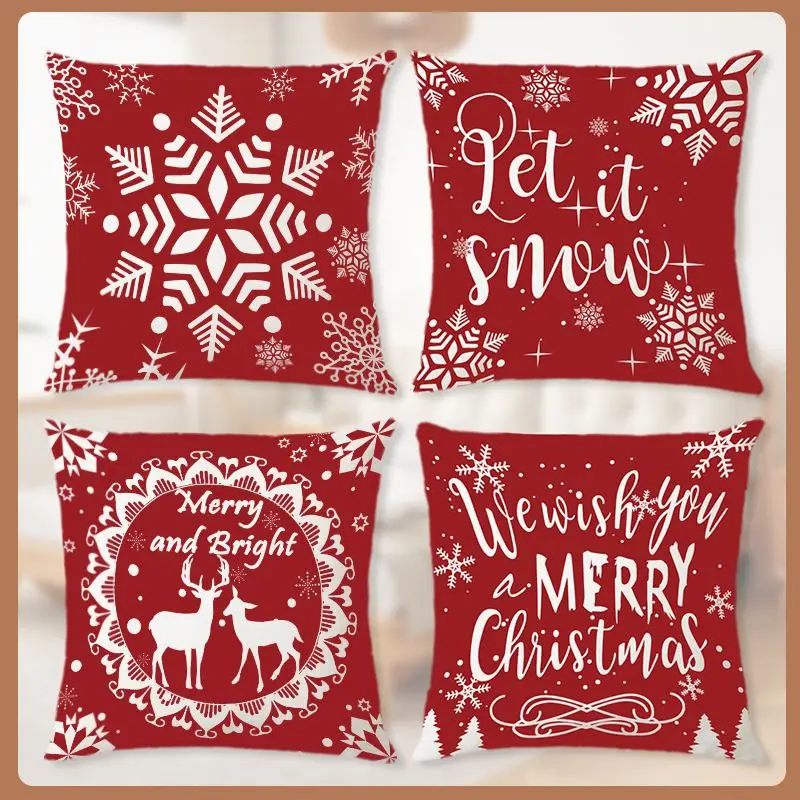 VIKAMA Christmas Pillow Cover Soft & Skin‑Friendly Paper‑Cut Style Snowflake Print Cushion Case for Sofa Bedroom Home Decor