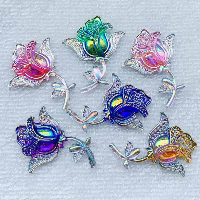 8pcs 34*45mm Flat Back Resins Cabochon Scrapbook 3D Resin Rose Flower Embellishment DIY -B744.17