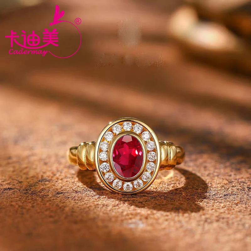 Lab Grown Pigeon Blood Red Ruby Cornflower Sapphire With Inclusions 925 Silver Yellow Gold Plated Moissanite Ring Women Jewelry