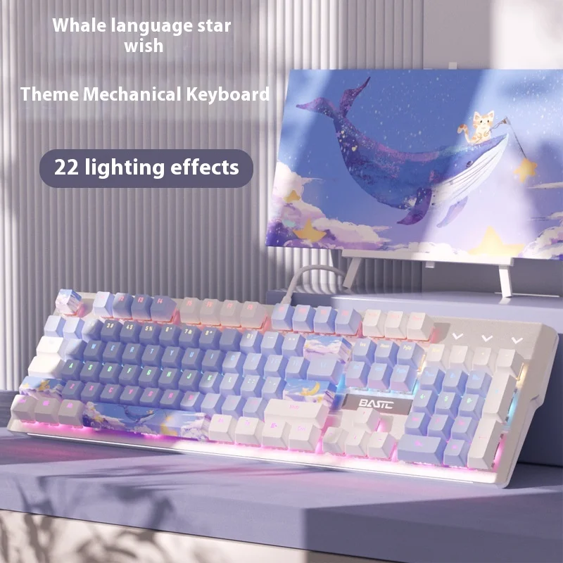 Handheld Whale Language Star Wish Hot Sublimation Theme Mechanical Keyboard blue Axis Tea Axis Wired Esport Gaming Computer gift