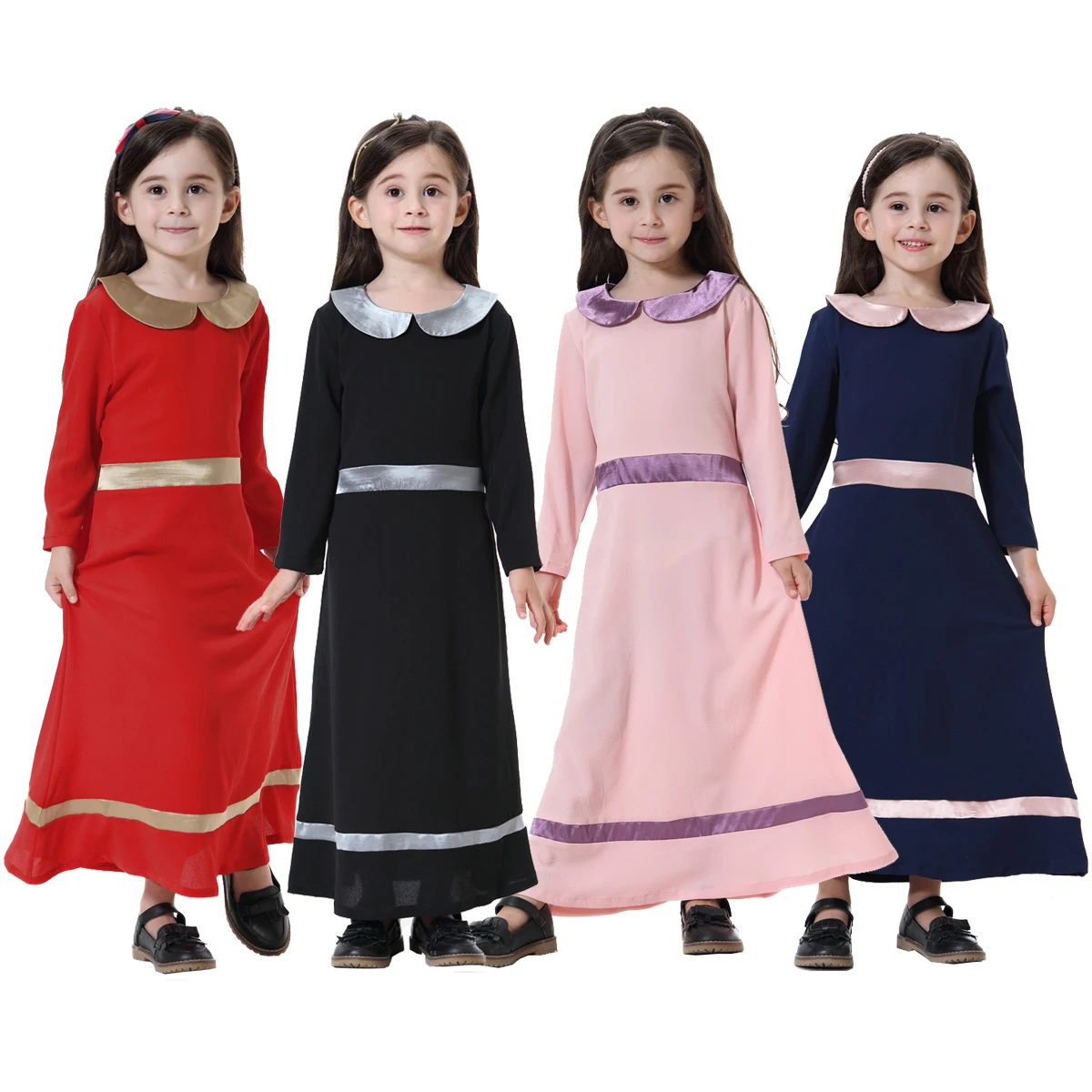 Beautiful Girls Muslim Dress 2024 Long Sleeve Children Abaya Cute Islamic Dress Kids In Dubai Arab Turkey Malay TH609