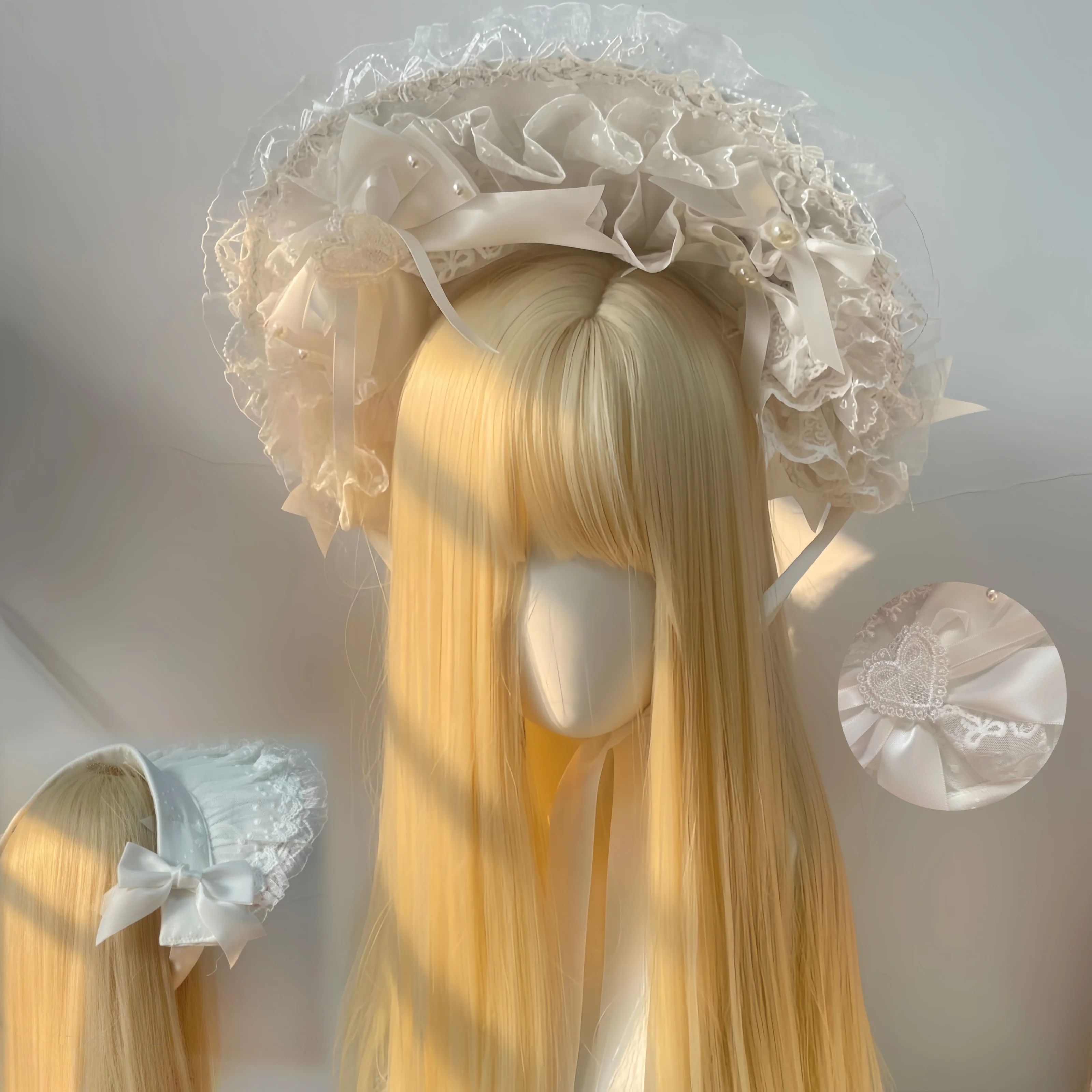 新しいオリジナルヴィンテージビクトリア朝多層レースボンネット帽子手作りゴシックロリータ原宿メイドコスプレ帽子ヘッドピース