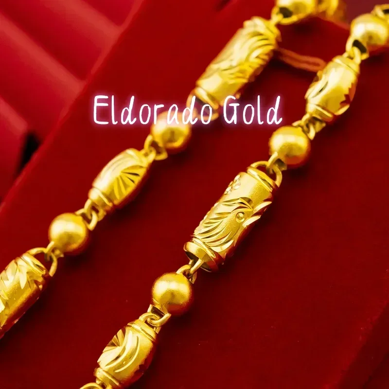 

Eldorado Gold 9999 Real Gold 24K Men's 8n Dragon and Phoenix Air Tube Olive Bead Necklace Dragon and Phoenix Pattern Necklace