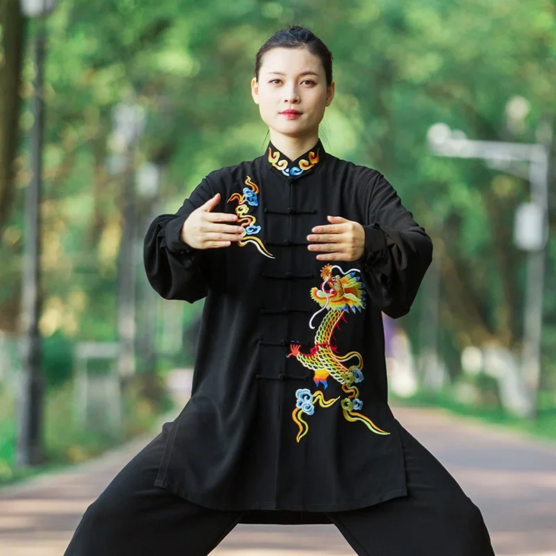 Unisex Men Tai Chi Uniforms Kung Fu Clothing Martial Arts Clothes Wu Shu Embroidery Performance Competition Suit Women White