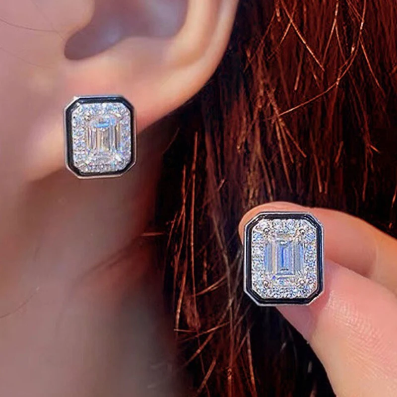 Huitan Fashion Female Daily Stud Earrings Geometric Zirconia Crystal Stone Jewelry for Women Modern Style Accessories Dropship