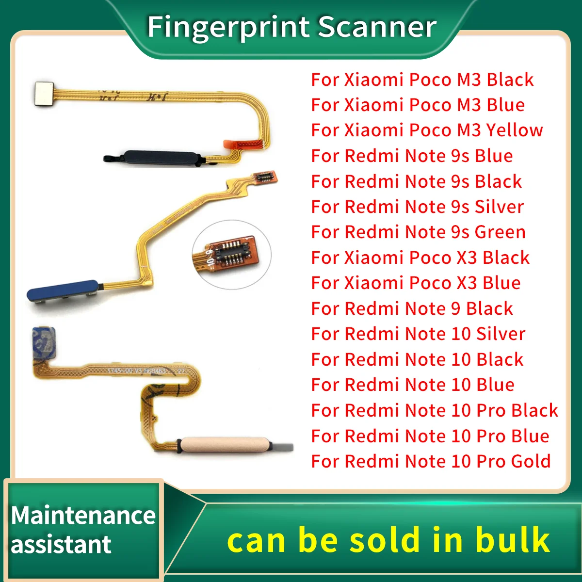 

Fingerprint Scanner For Xiaomi Redmi Note 9 10 Pro 9s Poco X3 Pro M3 Home Button Fingerprint Menu Return Key Sensor Flex Cable