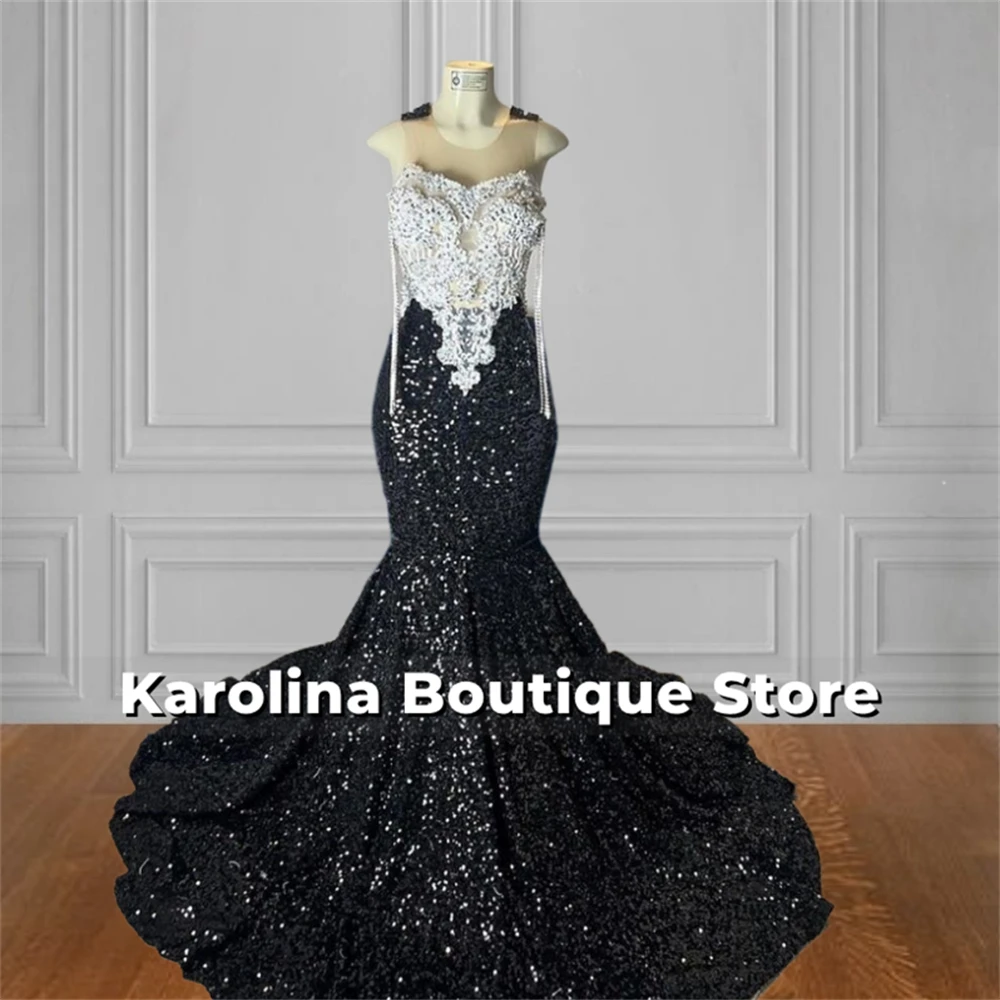 Preto lantejoulas frisado strass longo sereia vestidos de baile borlas vestido de aniversário luxo 2025 casamento africano personalizado