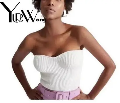 yuerwang Women Crop top For Women Sexy Crop top Summer Off Shoulder Top Crop Black White pink green Knitting Top Woman 2022