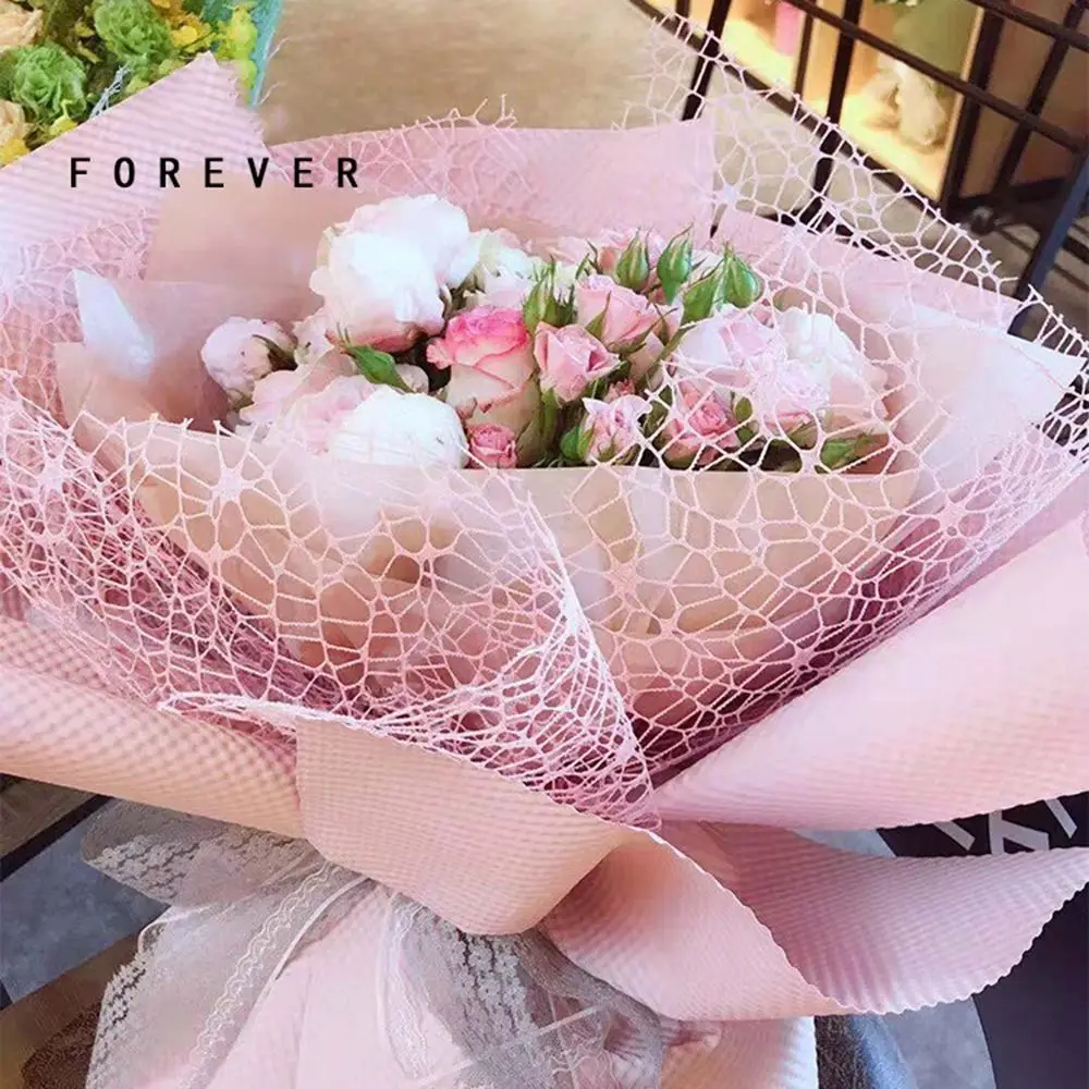 50cm 5yards Flower Wrapping Gauze Bouquet Wrapping Lace Jacquard Net Flower Pattern Mesh Floral Wrapping Paper Valentine\'s Day