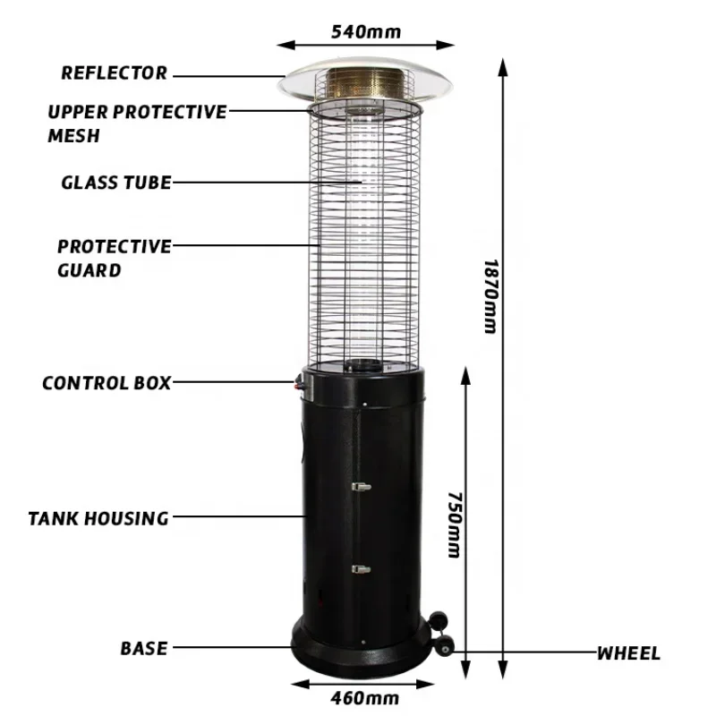 Muoom Patio Heater Outdoor Garden 11 kw Round Glass Tube Flame Heater Garden Supplies