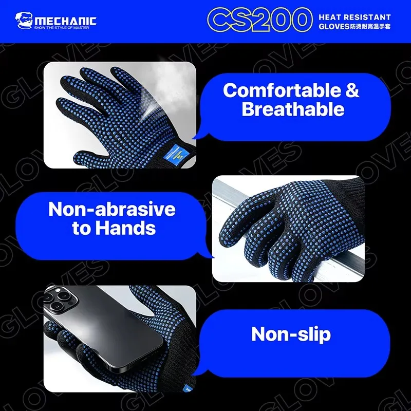MECHANIC CS200 Heat Resistant Gloves High Temperature Protective Work Gloves for Phone Soldering PCB Electronic Repair