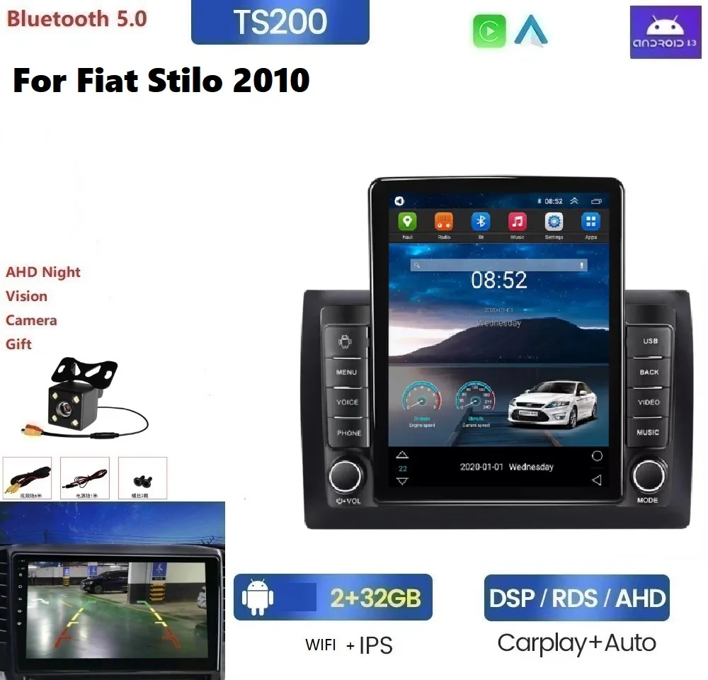 Android 13 Tesla 8+128G car dvd gps android car video For Fiat Stilo 2010 carplay 360 camera AM FM SWC car gps auto audio system