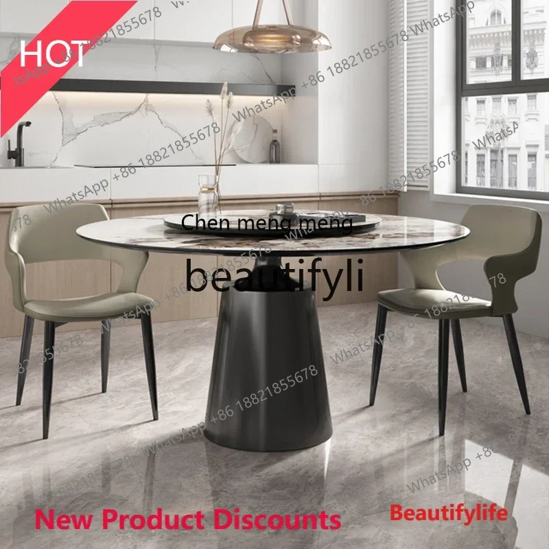 

lhy E1001 ssL178 Italian light luxury stainless steel round dining table simple restaurant dining table designer home rock slab