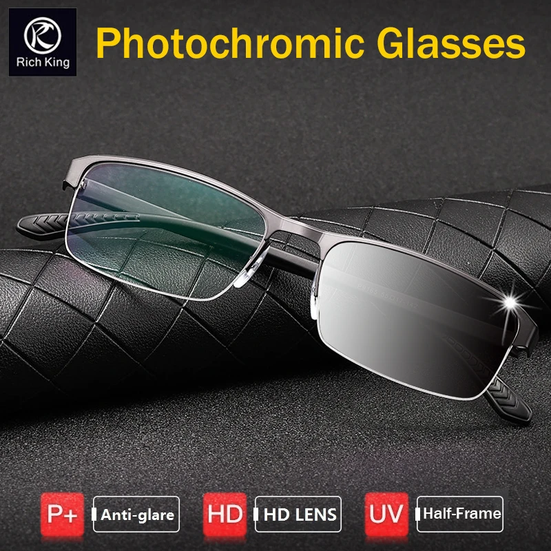 

High-Grade Photochromic Outdoor Reading Glasees Men External Sunshade Anti-Blue Ray Business Optics Eyewear Diopter +0 +6.0