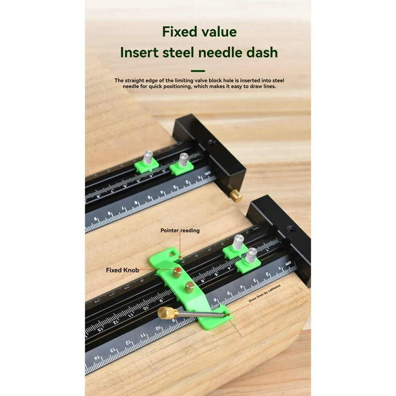 Régua de marcação de linha dupla em forma de A21I-T + agulha de aço/paralela/reta de marcação vertical buraco scribe marcação régua de marca