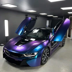 Metallic Chameleon Vinyl Wrap Film Roll Purple Blue Self Adhesive Decal Motorbike Car Wrapping