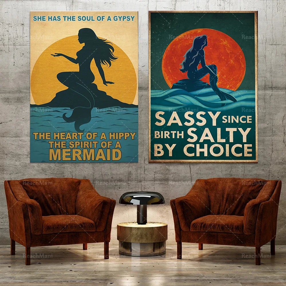 She has gypsy soul, hippie heart, mermaid art soul, Sassy since Birth Salty By Choice Vintage Poster, Mermaid Summer Poster