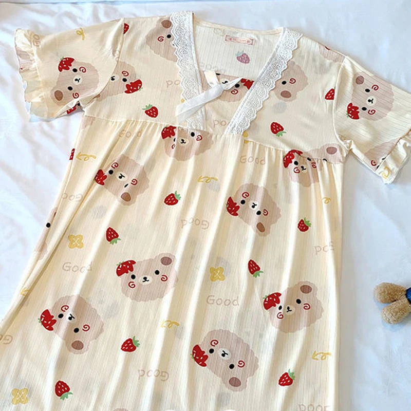 Large Size 6XL 150kg Summer Women Short Sleeve Nightgown Floral Nightgowns Cartoon Dress Home Wear sleep wear