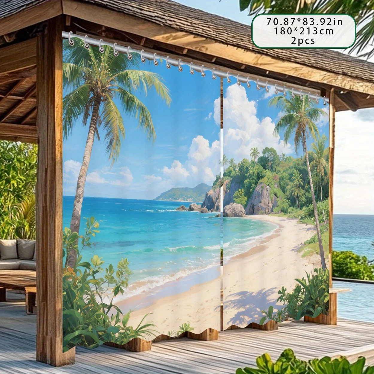 Realistic Tropical Beach View Curtains Waterproof Window Decor Curtain Panel Luxury Resort Style Ocean Palm Tree Scenes for Home