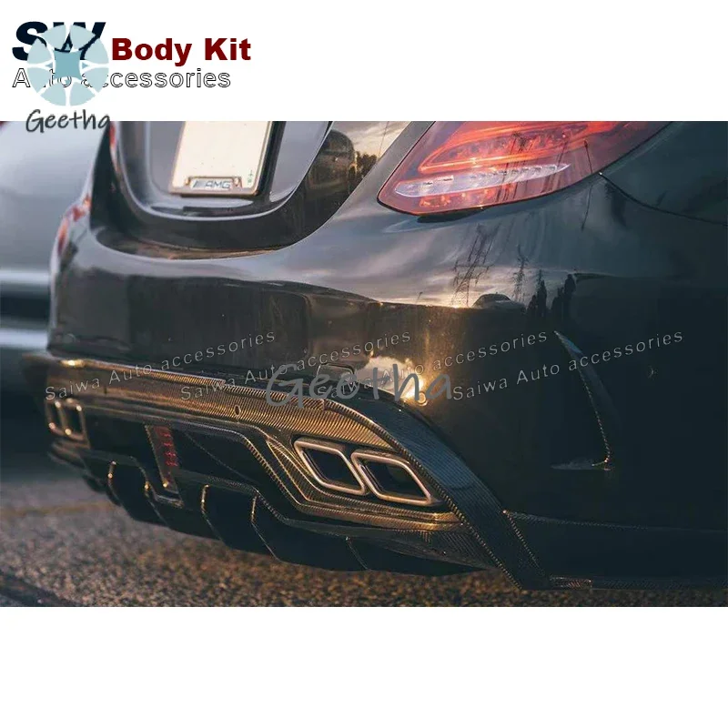 

For Carbon Fiber IMP Style Rear Diffuser For Mercedes-Benz C-Class W205 C63 4-Door Rear Bumper Splitter Lip Diffuser Cover Trim
