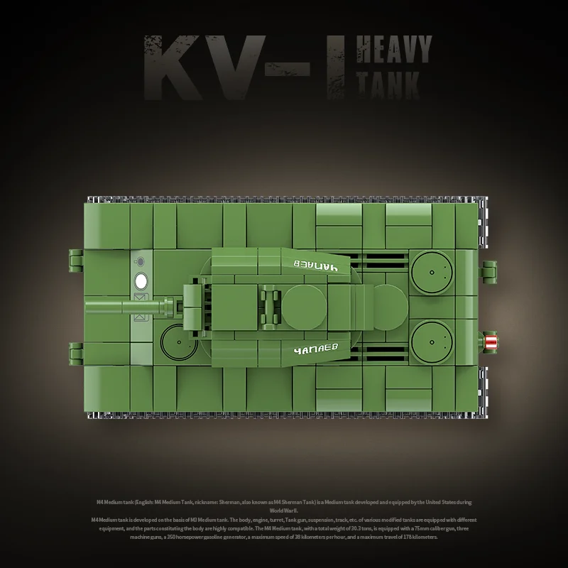 Military World War WW2 KV-1 Heavy Tank Soviet Army Building Blocks Stuart Tank Technical Bricks Educational Toys for Kids Gift