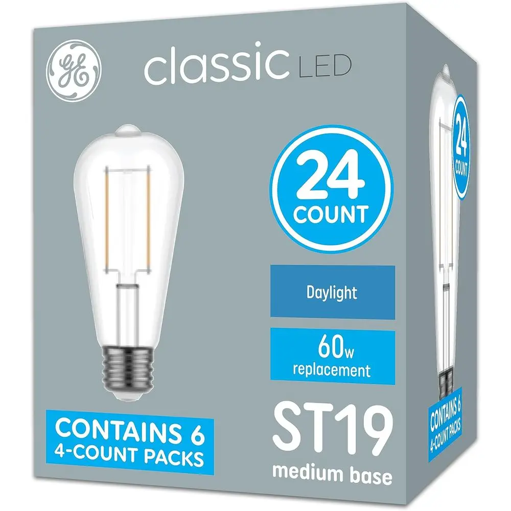 

Classic LED Light Bulbs, 60 Watt Eqv, Daylight, ST19 Edison Style 6 Count(Pack o 4)