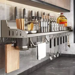 Kitchen Storage Rack Multifunctional Cutting Board Holder Wall Spice Rack Utensils Rack for Kitchen Seasoning Holder Organize