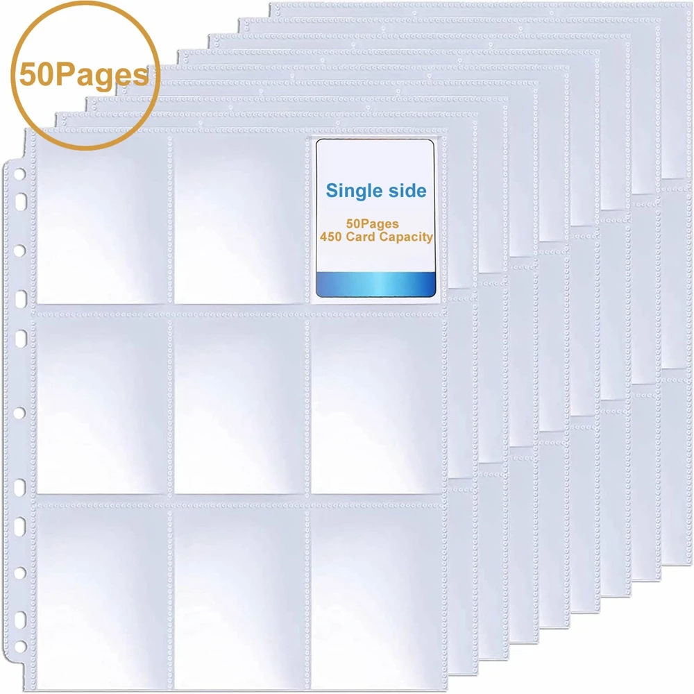 450 Pockets Single Side Trading Card Album Holder Sleeves 9 Pocket Clear  Plastic Game Protectors Pokemon Baseball Cards 50 Pages - AliExpress 26